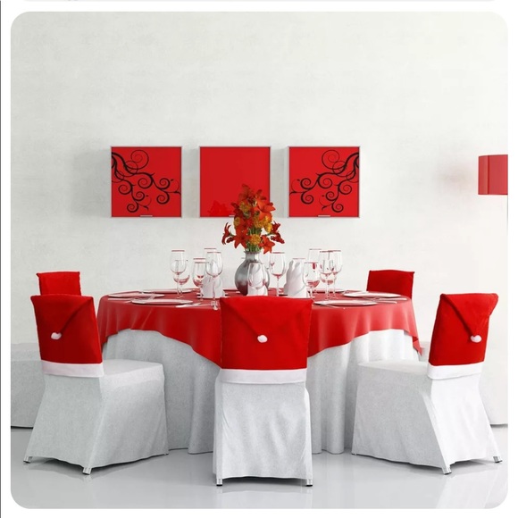 2 Chair Seat Cover Santa Claus Hat Red Pom Pom Christmas Xmas Party Decor NEW - Picture 4 of 10